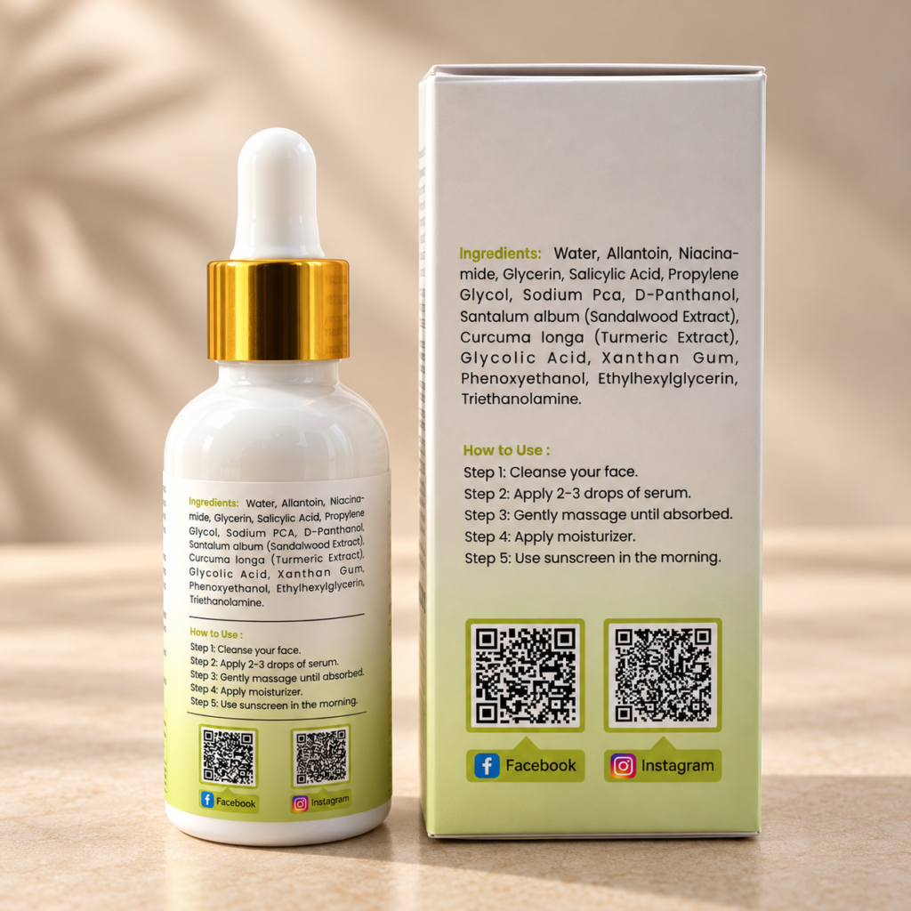 Tiya Beauty face serum bottle with its carton