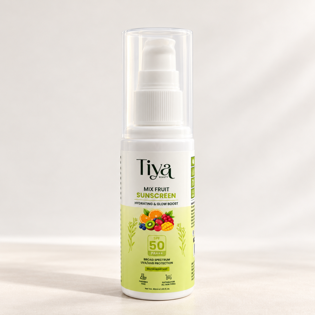 Tiya Beauty Mix Fruit Sunscreen SPF 50 PA+++ 80 ml, front of pack